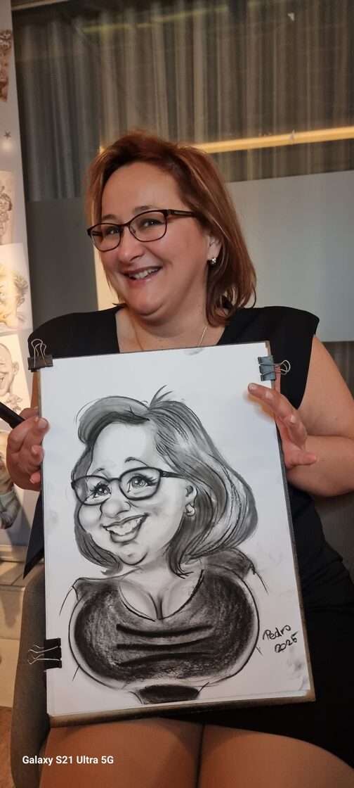 Traditional caricature on paper with charcoal